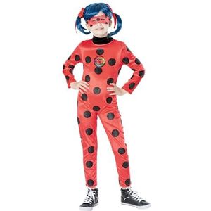 Rubie’s 301446-L Miraculous Ladybug Premium kostuum voor meisjes, fluwelen jumpsuit met glinsterende stippen, lenticulaire badge en masker, voor carnaval, Kerstmis en Halloween,Rood en zwart,L