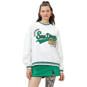 Koton Dames Crew Neck Varsity Embroidered Sweatshirt, 010 (ecru), M
