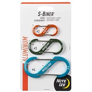 Nite Ize SBA234-A2-R6 Dubbele Karabijnhaak voor Sleutels en Gear, Oranje/Olijf/Blauw