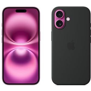 Apple iPhone 16 (256 GB) - Roze + Siliconenhoesje met MagSafe - Zwart