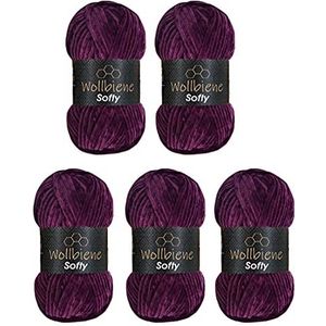 Wollbiene Softy Chenillewol om te haken, breiwol, 500 gram chenillewol, super volumineus grof gehaakte garen (paars 87)