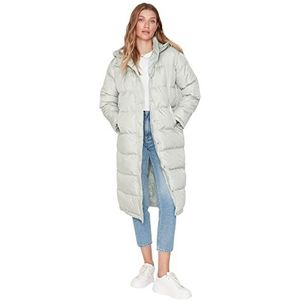 Trendyol Dames capuchon effen oversized winterjas jas, licht kaki, M, Licht Kaki, M