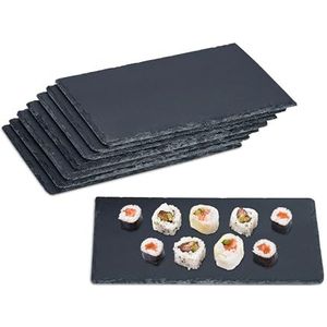 Relaxdays leisteen serveerplank, set van 8, rechthoekig plateau, 26 x 16 cm, voor kaas, sushi, desserts, antraciet