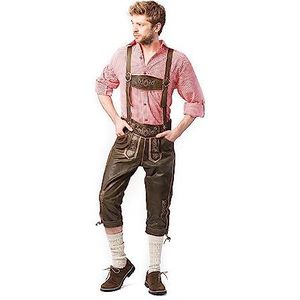 Tannhauser Lange Lederhose Retro met Bretels 100% Runderleer Echte Lederhose Man voor Oktoberfest Heren (L/52)