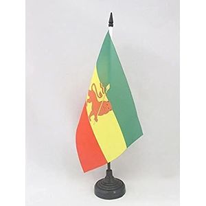 Ethiopië met leeuw Tafelvlag 14x21 cm - Leeuw van Judah Ethiopische Desk Vlag 21 x 14 cm - Zwarte plastic stok en voet - AZ FLAG