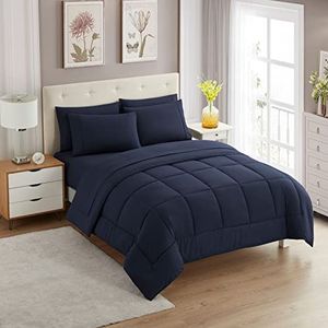 Sweet Home Collection Ultra Soft Down Alternatieve Set & Luxe Lakens, Microfiber, Navy, Twin