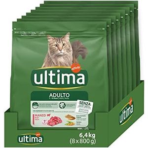 Ultima Kattenvoer voor volwassenen met rundvlees, 8 x 800 g, in totaal 6,4 kg