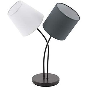 EGLO Tafellamp Almeida, 2-pits tafellamp van textiel, nachtkastje bedlamp van staal en stof, kleur: zwart, antraciet, wit, fitting: E14, incl. schakelaar