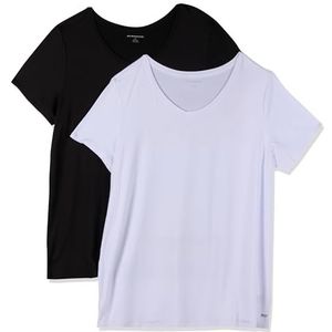 Amazon Essentials Dames Tech Stretch T-shirt met korte mouwen en V-hals (verkrijgbaar in grote maten), 2-Pack, Zwart/Wit, L