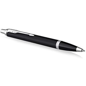 PARKER IM Balpen | Mat zwart met chromen rand | Medium Point met blauwe inkt navulling | Geschenkdoos