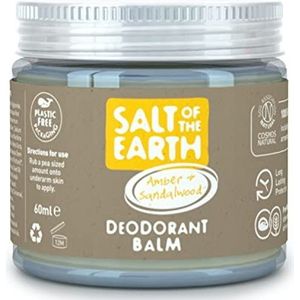 Natural Deodorant Balm by Salt of the Earth, Amber & Sandalwood - Vegan, Long Lasting Protection, Leaping Bunny Approved, Plastic Free, Aluminium Free, Made in the UK - 60g