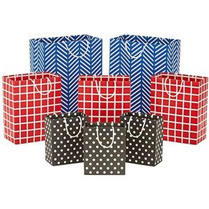Hallmark Verpakking van 8 recyclebare cadeauzakjes (3 kleine 6 inch, 3 medium 9 inch, 2 grote 13 in) rood, blauw, zwart en wit voor verjaardagen, afstuderen, feestdagen