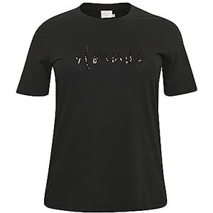 Kaffe Curve Plus Size T-shirt voor dames, korte mouwen, grafische print, ronde hals, Black Deep, XL/Meer