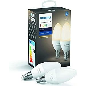 Philips Hue Kaarslamp 2-Pack - E14 - Duurzame LED Verlichting - Warmwit Licht - Dimbaar - Verbind met Bluetooth of Hue Bridge - Werkt met Alexa en Google Home
