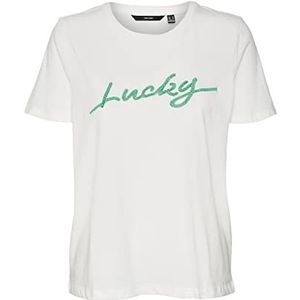 VERO MODA Dames Vmrojaolly Ss Top Box JRS T-shirt, Snow White/Print: Lucky, S