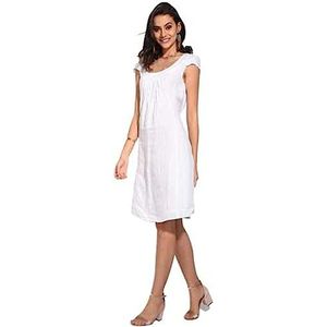 Bonateks, Lange jurk met ronde kraag, plooien aan de voorkant en korte mouwen, 100% linnen, DE-maat: 40, US-maat: L, wit - Made in Italy, wit, 40