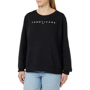 Tommy Jeans Dames Reg Linear Crew Ext Sweatshirts, Zwart, XS, Zwart, XS