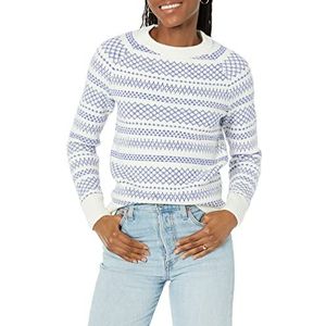 Amazon Essentials Dames Soft-Touch Crewneck Novelty Trui, Blauw Wit Grafische Fairisle, Large