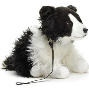 Uni-Toys Border Collie zwart-wit, zittend (met lijn) - 26 cm (hoogte) - pluche hond - pluche dier, knuffeldier