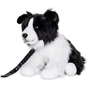 Uni-Toys Border Collie zwart-wit, zittend (met lijn) - 26 cm (hoogte) - pluche hond - pluche dier, knuffeldier