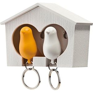 Qualy QL10124W-Y sleutelrek sleutelhangers Duo Sparrow Key ring, wit/geel