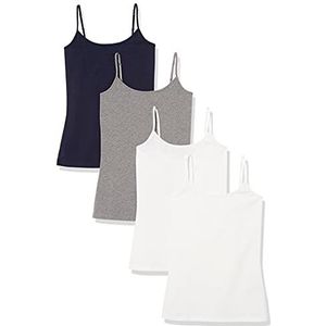 Amazon Essentials Women's Hemd met slanke pasvorm, Pack of 4, Marineblauw/Grijs/Wit, L
