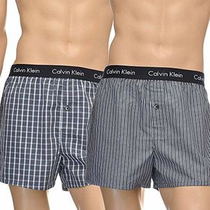 Calvin Klein Onderwear Boxershorts voor heren, Woven, slim fit, verpakking van 2 stuks, grijs (George Stripe/David Plaid - 3rg), M