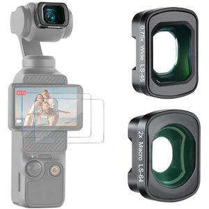 NEEWER 0,75 x groothoek & 2 x macrolensset, compatibel met DJI Osmo Pocket 3 Creator Combo accessoires, 108° FOV, 3 elementen in 3 groepen, macrolensset met twee schermbeschermers, FL-B34