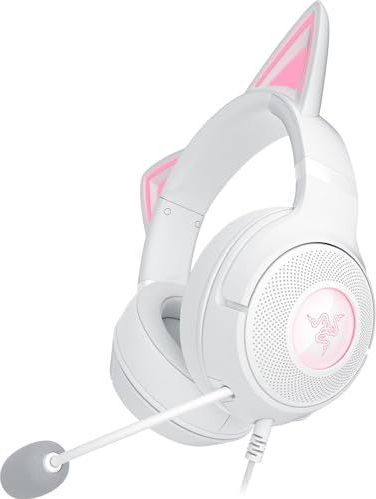 Razer Kraken Kitty V2 - Bedrade RGB Headset met Kitty-oortjes voor gamen en streamen (325 g, TriForce 40 mm Drivers, HyperClear Cardioid Mic, Surround Sound) Wit