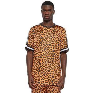 Urban Classics Heren T-Shirt Oversized Mesh AOP Tee Oranje-Leopard S, oranje luipaard, S