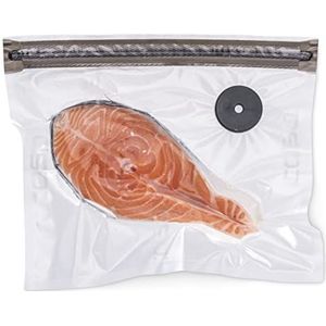 CASO Vacu ZIP-Bags 26x23 cm, 20 zakken, SousVide geschikt, BPA-vrij, met 150 µm bijzonder sterk, scheurvast, herbruikbaar, voor CASO (hand)-vacuümsealer met zip-adapter, incl. Food Manager Sticker