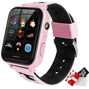 Smartwatch voor kinderen met 24 spelletjes, HD-touchscreen, videocamera, muziekspeler, stappenteller, zaklamp, wekker 12/24 uur, cadeau voor jongens van 5 tot 12 jaar (roze)