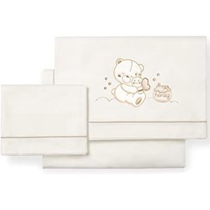Bedlaken voor babybed, 50 x 80 cm, 100% katoen (hoeslaken + dekbedovertrek + kussensloop) (Honey Bear Beige)