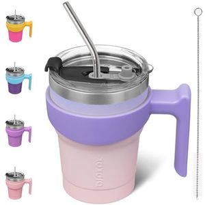 BJPKPK 10oz roestvrij staal Geïsoleerde Bekers met Handvat en Stro en Deksel, Pastel Zonsondergang