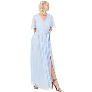 Anaya with Love Maxi-jurk voor dames, V-hals, korte mouwen, ruches, lange Empire-taille voor bruiloftsgast, bruidsmeisje, bruidsmeisje, Lichtblauw, 56