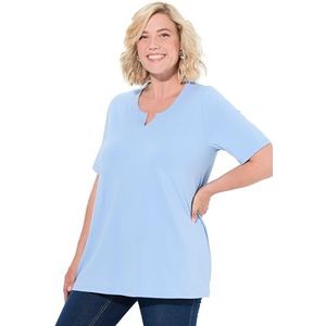 Ulla Popken Dames grote maten grote maten plus size T-shirt, A-lijn, tuniekhals, halve mouwen, lichtblauw, 42-44
