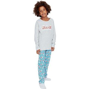 Trendyol Meisjesman met slogan dun gebreid T-shirt-broek pyjamaset, meerkleurig, 4-5 jaar (pak van 2), Meerkleurig, 4-5 jaar