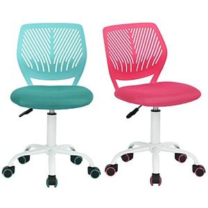 FurnitureR 2 stuks Home Office-stoel, ergonomische verstelbare hoogte draaibare rolstoel, computerstoel voor thuis, kantoor en studie, metaal, roze, turquoise, 38,5 cm x 40 cm x 75-87 cm