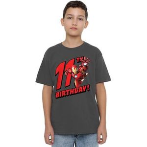 mandarin creative ltd Jongens Iron Man Birthday 11 Uni Kids T-shirt, antraciet, 7-8 jaar, antraciet, 7-8 Jaar