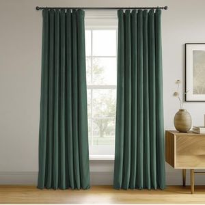 HPD Signature Gordijnen, fluweel, thermische verduisteringsgordijnen, voor woonkamer, 244 cm lang (1 paneel), roedezak, isolerend, raamgordijnen, 127 x 244 cm (b x l), warm bosgroen