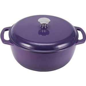 Amazon Basics Braadpan, gietijzer, geëmailleerd, rond, met deksel, 5,6 liter, paars