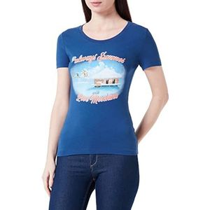 Love Moschino Dames Tight-fit Short-Sleeved met digitale print op de voorkant T-shirt, blauw, 40