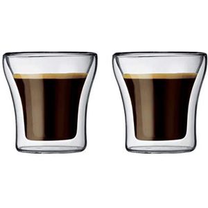 Bodum ASSAM 2-delige set koffieglazen, dubbelwandig, mondgeblazen, vaatwasmachinebestendig, 0,1 liter, transparant