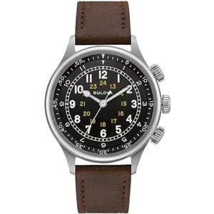 Bulova Archief Serie: Militair - 96A245, Zwart, Eén maat, Klassieke chronograaf zilver-tone roestvrij stalen armband