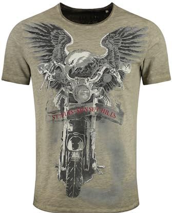 T-shirt - Motor- en Adelaarmotief - Katoenmix - Regular Fit