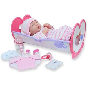 JC TOYS La Newborn pop voor pasgeborenen, 36 cm, van zacht vinyl, inclusief wieg en 7 accessoires, roze, ontworpen in Spanje door Berenguer, vanaf 2 jaar