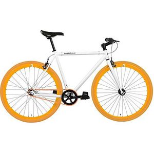 FabricBike Original - Fixed Gear Bike, 28 inch, Fixie Bike, Single Speed, Frame Hi-Ten Acier, 10.45kg (M maat). (White & Orange, M-53cm)
