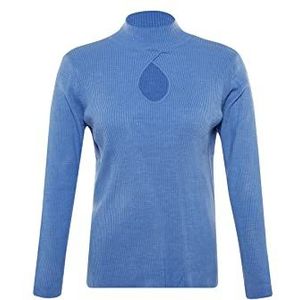Trendyol Dames hoge hals effen normale plus size sweater sweatshirt, Blauw, 4XL Grote Maten