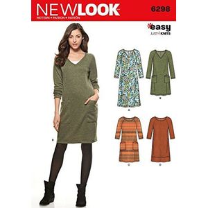 New look Maat A 10 - 12 - 14 - 16 - 18 - 20 - 22 ""Easy Just 4 Knits"" naaipatroon 6298 Misses' gebreide jurk, meerkleurig
