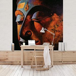 Apalis Vliesbehang Bombay Boeddha fotobehang vierkant | vliesbehang wandbehang foto 3D fotobehang voor slaapkamer woonkamer keuken | Maat: 336x336 cm, oranje, 95260